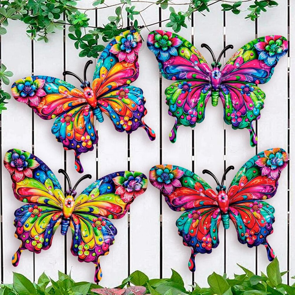 4 Metal Butterfly Wall Decor for Indoor or Outdoor Wall Patio Fence Garden Decor